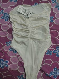 White ruched back tube top