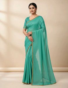 Elegant Teal Saree with Golden Border