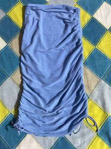 Blue Ruched Strapless Mini Dress