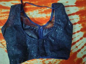 Stunning Navy Sequined Deep V-Neck Blouse