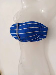 Blue Striped Bandeau Bikini Top