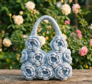 Crocheted Blue Floral Handbag