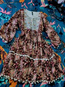 Floral Print Dress with Pom-Pom Detail