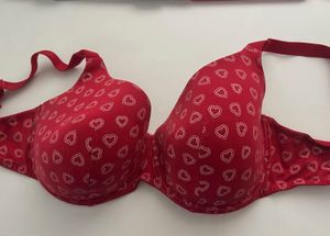 Red Heart Print Bra - 38DD