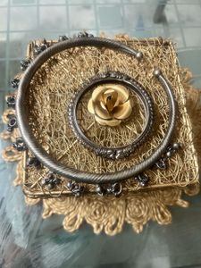 Oxidized Silver Kada &amp;   hasli with ghung
