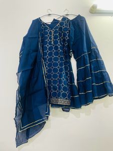 Navy Blue &amp; Gold Sharara Suit