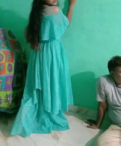 Aqua Blue Off-Shoulder Formal Dress