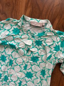 Elegant White &amp; Teal Printed Kurta
