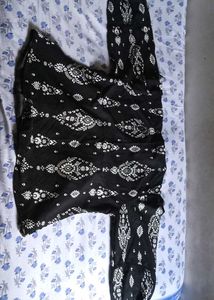 Boho Black &amp; White Print Tunic Top