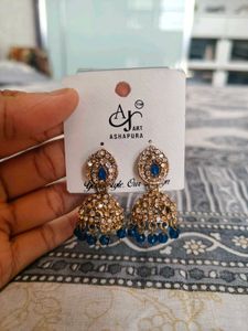 Beautiful Blue Stone Jhumka Earrings