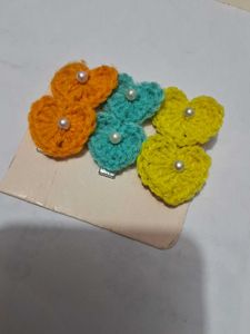 Handmade Crochet Heart Hair Clips set of 3🌸