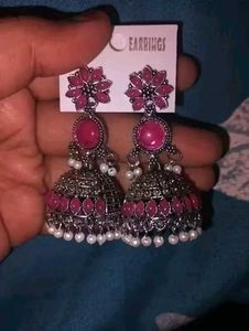 maroon Oxidized Jhumka Earrings