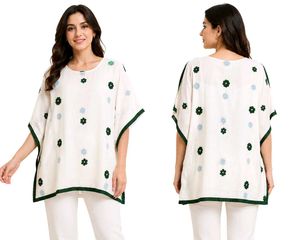 Cream floral embroidery work kaftan kurta