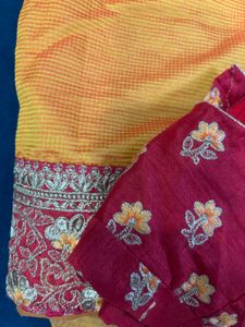 Elegant Yellow Saree with Red Blouse