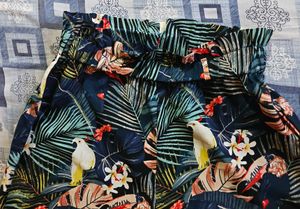 Tropical Print Wide Leg Pants