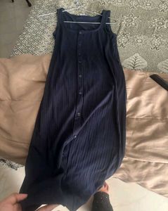 Sleek Blue Button-Up Maxi Dress