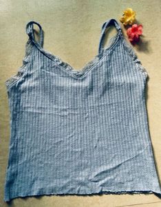 Blue lace trim cami top