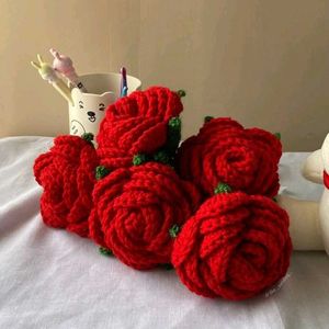 Handmade Crochet Red Rose Set