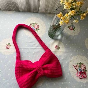 Red Bow Crochet Handbag