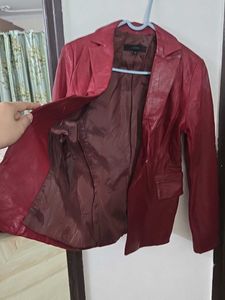 maroon Leather Blazer - bust 32