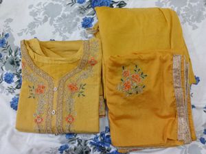 Yellow Embroidered Kurta Set with Dupatta