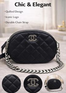 Black Quilted Oval Crossbody Bag
