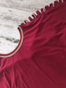 Maroon top with Embellished Neckline