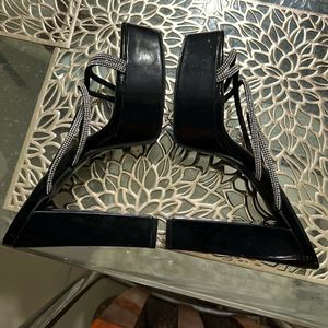 Imported Black Dazzling Rhinestone Heels