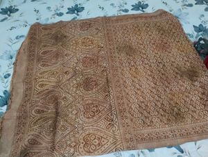 Beige &amp; Brown Printed Cotton blend Saree