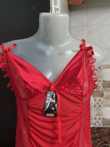 Red nighty with floral detail