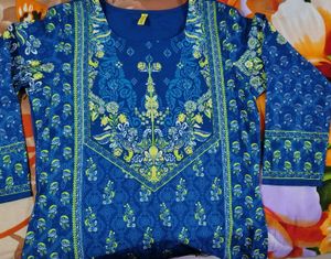 Beautiful Blue Printed  long Kurta