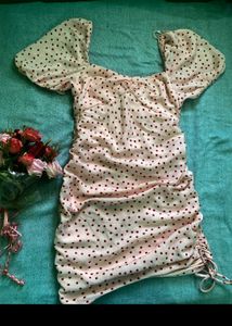 Pink Polka Dot Ruched Mini Dress