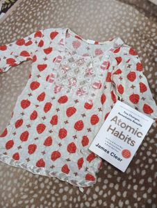 White Kurta with Red Leaf Print