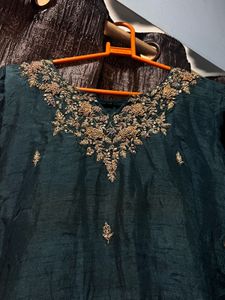 Elegant Teal Embroidered Kurta and big plazo with