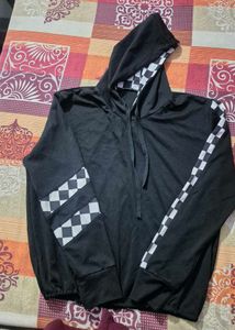 Black Hoodie with Checkered Detail
