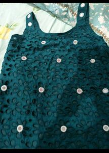 Teal Kurta Set with White Embellishments