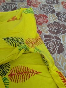 Vibrant Yellow Leaf Print Kurta