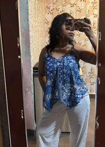 Boho Blue Floral Print Top