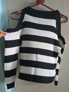 Striped Cold Shoulder Sweater Top