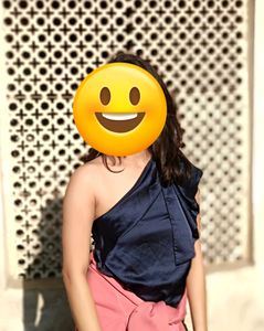 One Shoulder Satin Ruffle Top...