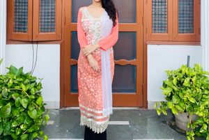 Premium Peach Stone Work Kurti
