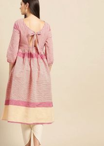 Chic Striped Kurta with Bow Detail