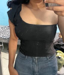 One Sleeve Black Crop Top
