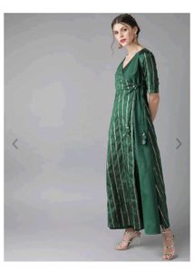 AKS Elegant Emerald Striped Dress