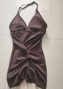 Brown Halterneck One-Piece Swimsuit