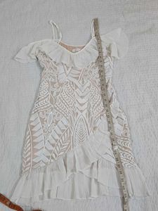 Chic White Ruffle Cold Shoulder Dress bust 34