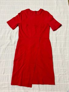 Red Short Sleeve Midi Dress