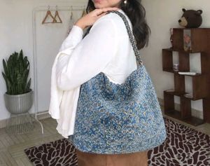 Blue Tweed Hobo Bag with Pouch