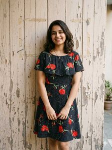 Floral Print Flounce Sleeve Dress