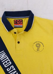 premium Yellow &amp; Navy Colorblock Polo T-Shirt